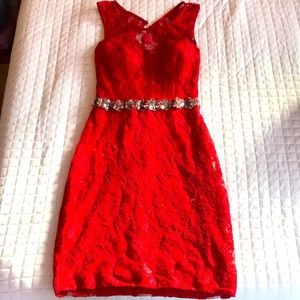 Sparkly sequin red backless sweetheart padded red dress